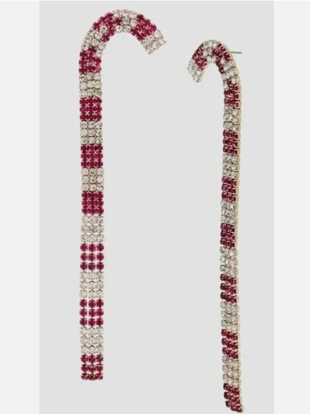 Betsey Johnson Holiday Candy Cane Pave Fringe Earrings Red White